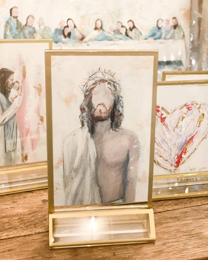 Jesus 'Crown of Thorns' in Acrylic Gold Frame 4x6