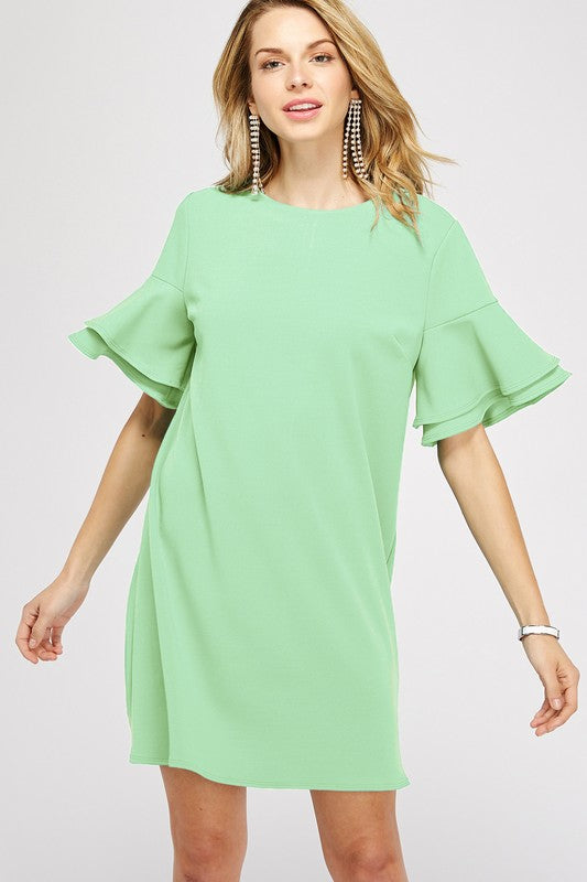 Double Ruffle Sleeve Shift Dress