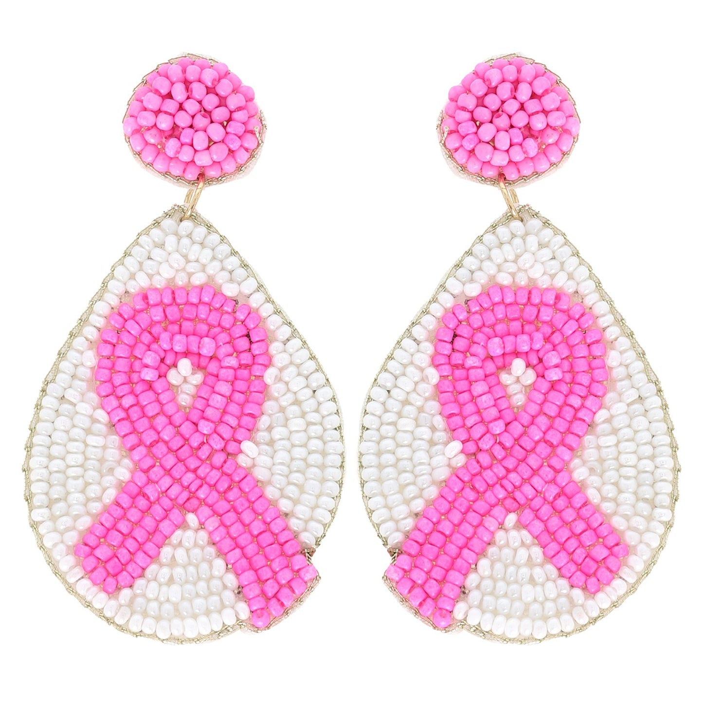 PINK RIBBON TEARDROP BEADED EARRINGS