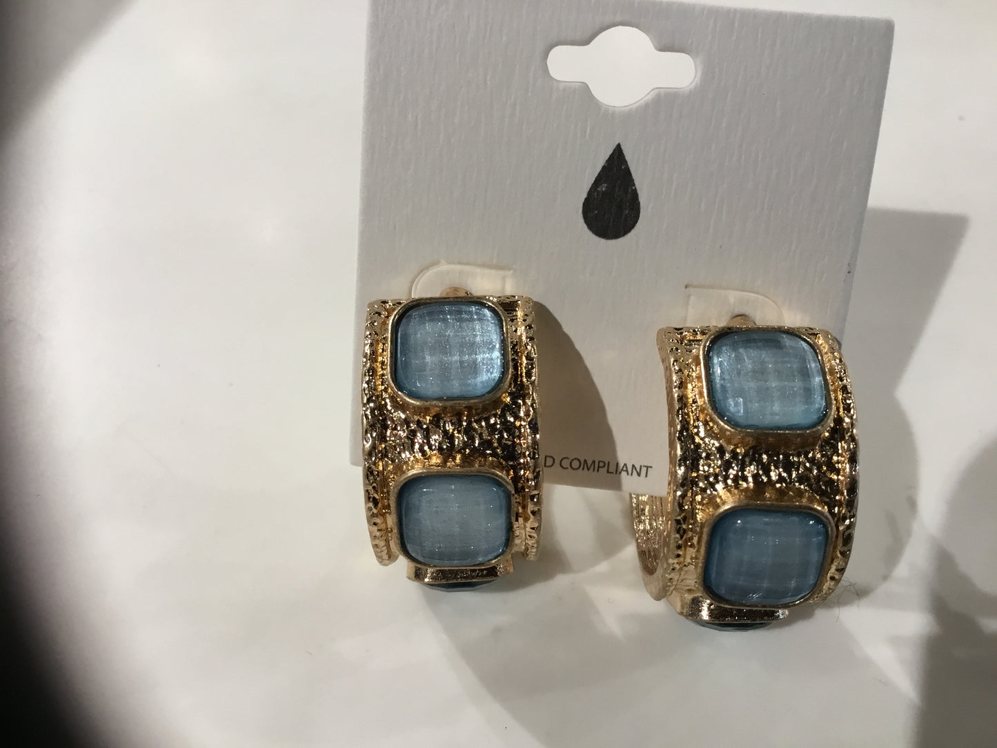 Gold Hoop Earrings with Blue Stones