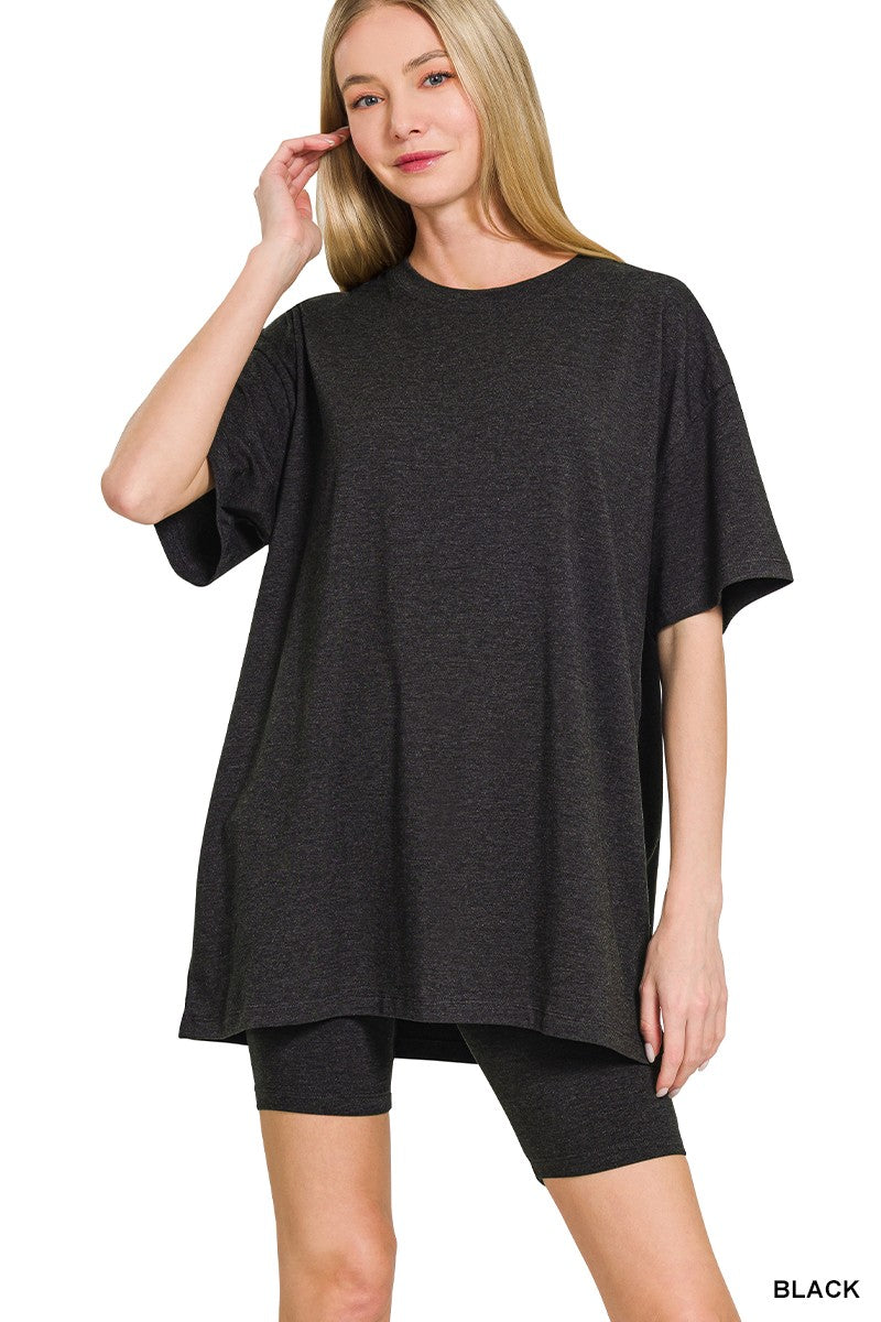 COTTON ROUND NECK TOP & BIKER SHORTS