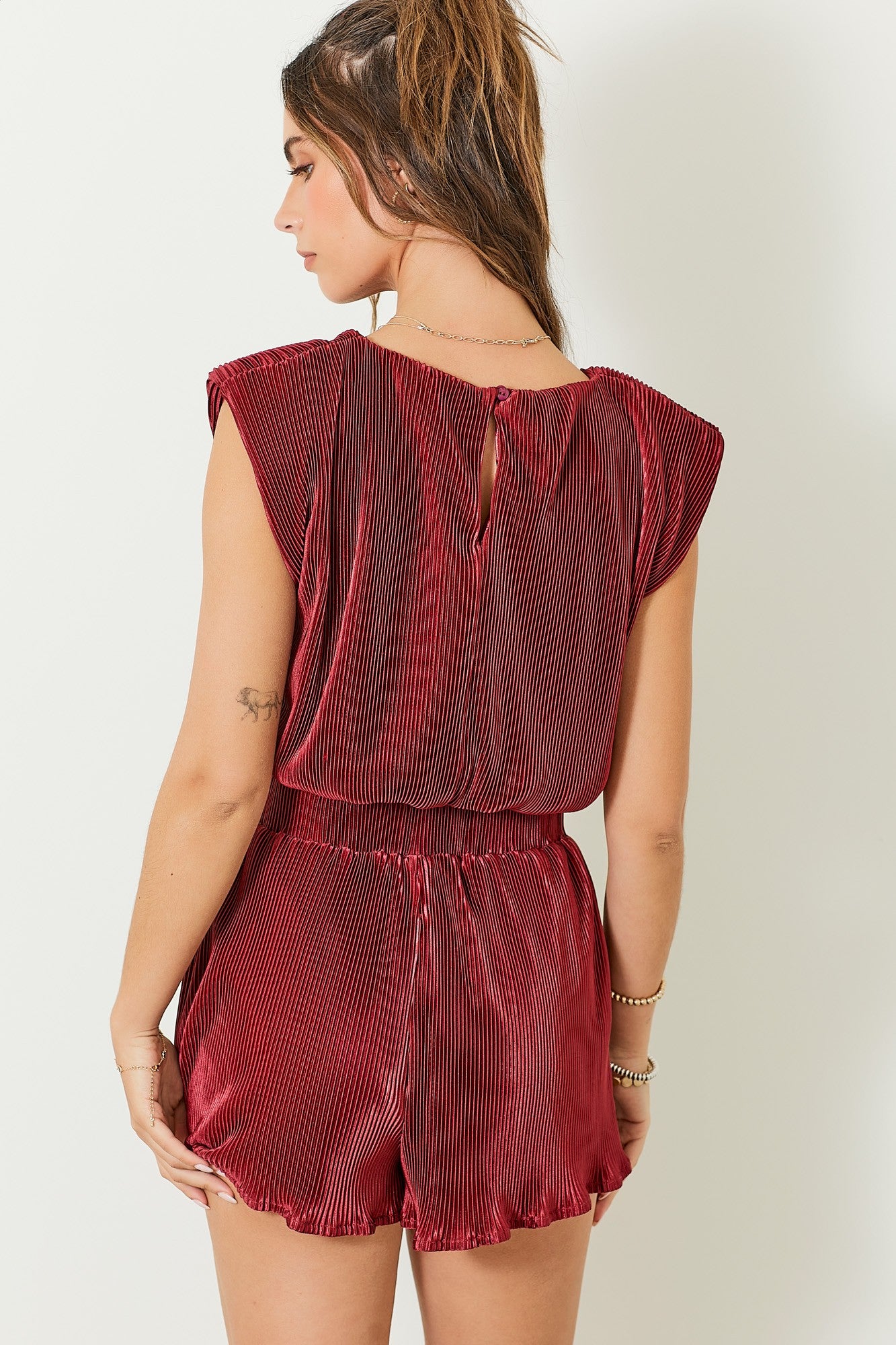 Pleated Round Neck Sleeveless Top W/ Matching Shorts