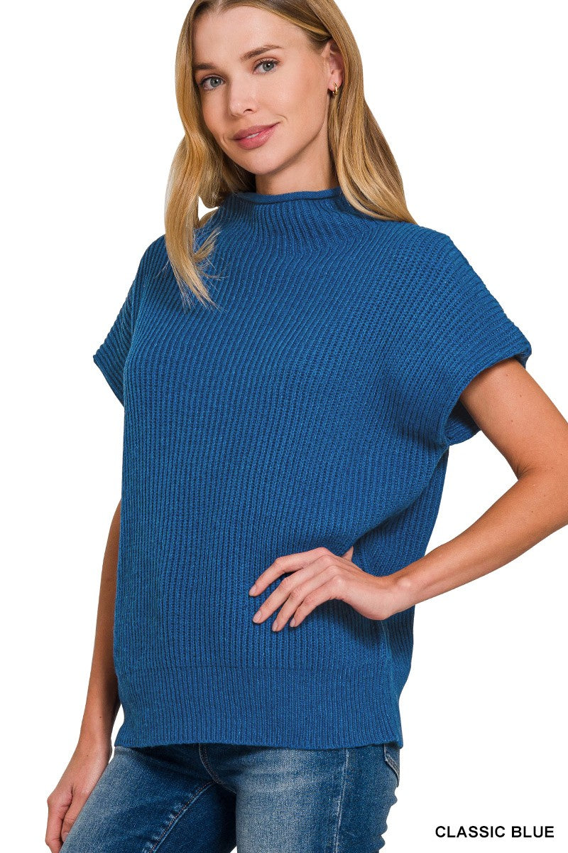 Power Shoulder Mock Neck Sweater