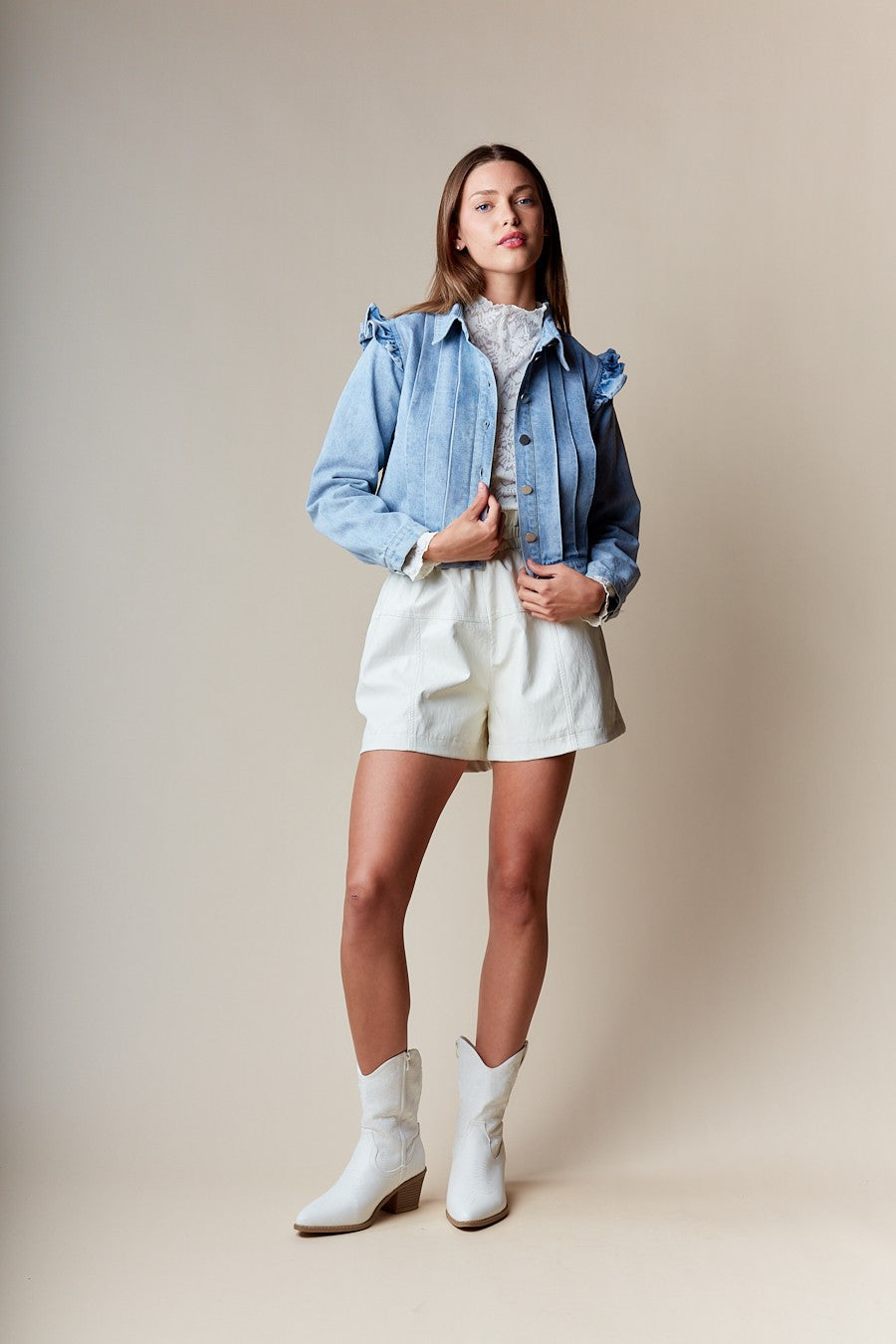Shoulder Mini Ruffle Denim Jacket