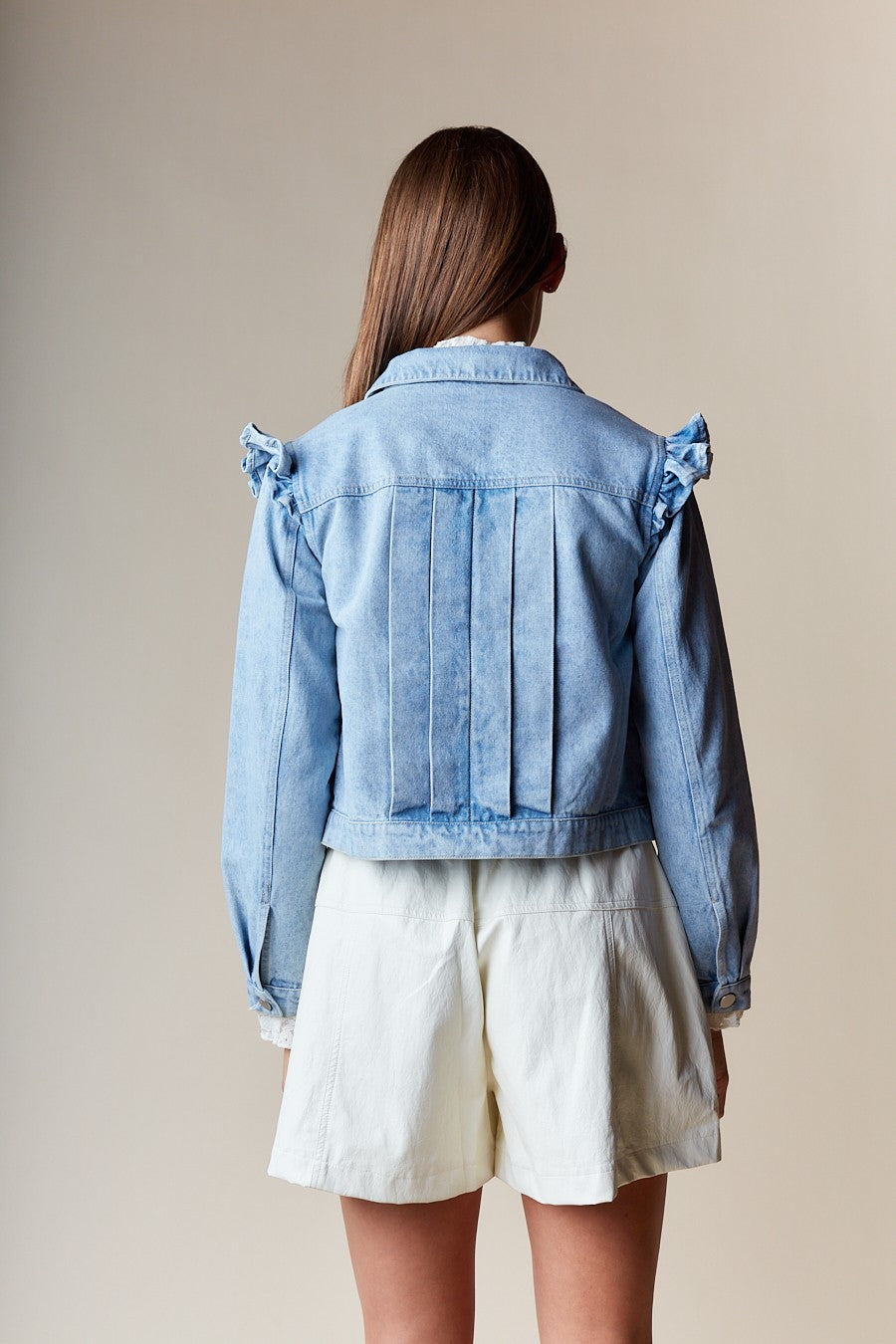 Shoulder Mini Ruffle Denim Jacket