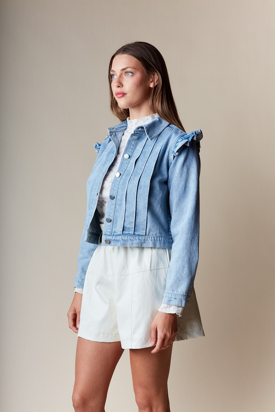 Shoulder Mini Ruffle Denim Jacket
