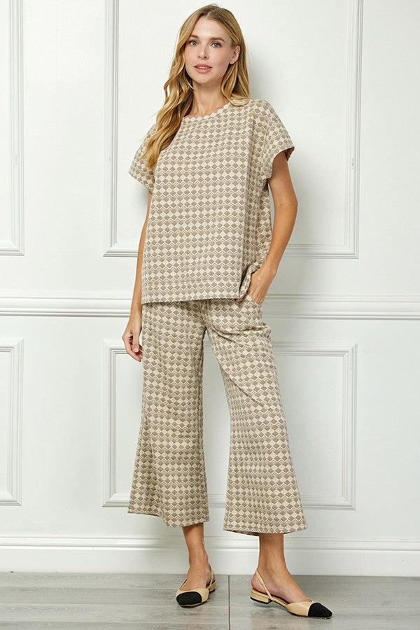 Textured Cropped Top and Pants Set