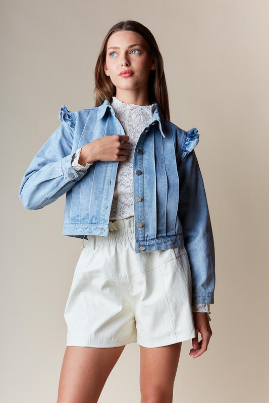 Shoulder Mini Ruffle Denim Jacket