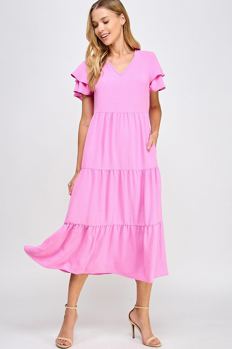 Solid tiered midi dress