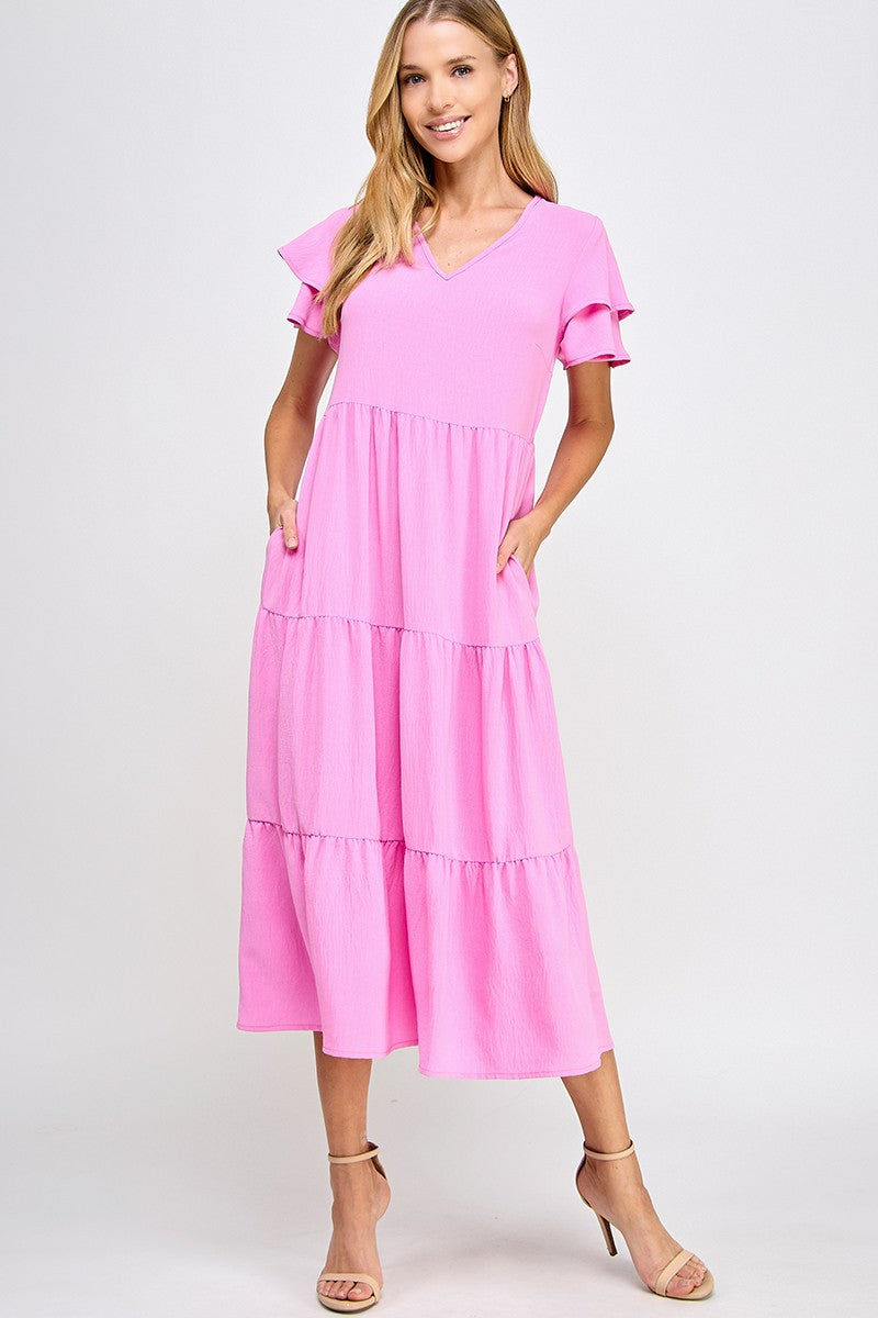 Solid tiered midi dress