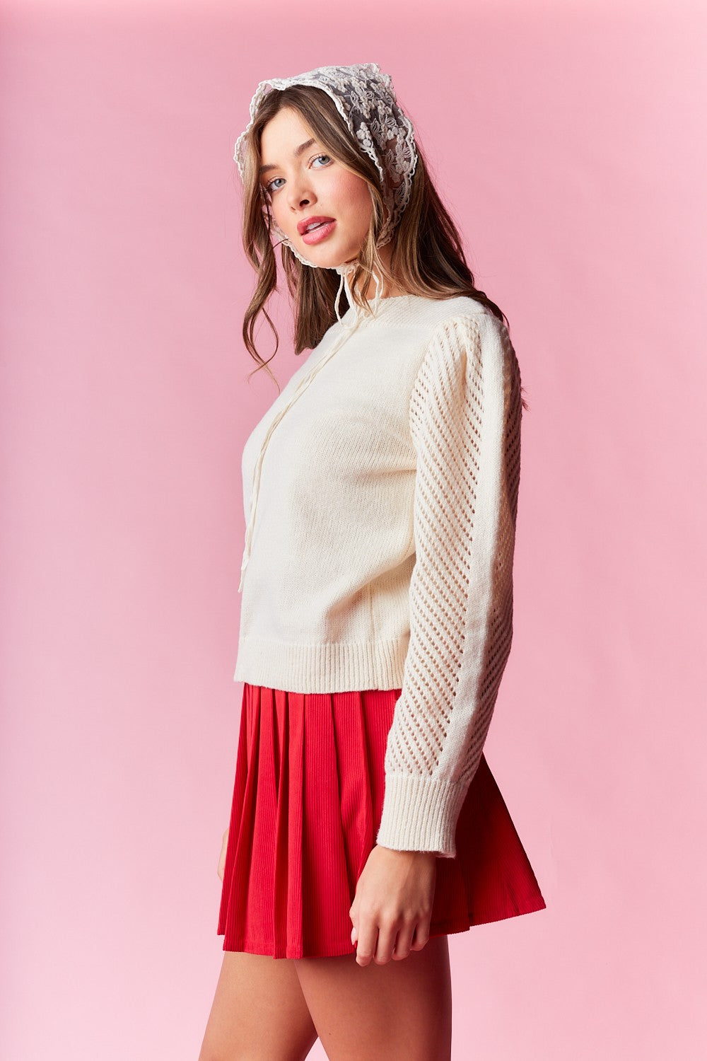 Intricate Lattice Pattern Long Sleeve Sweater