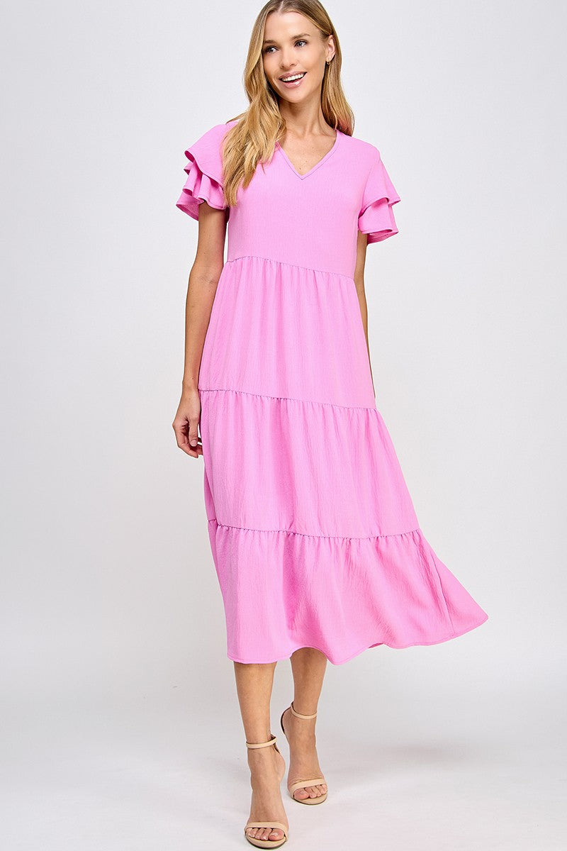 Solid tiered midi dress