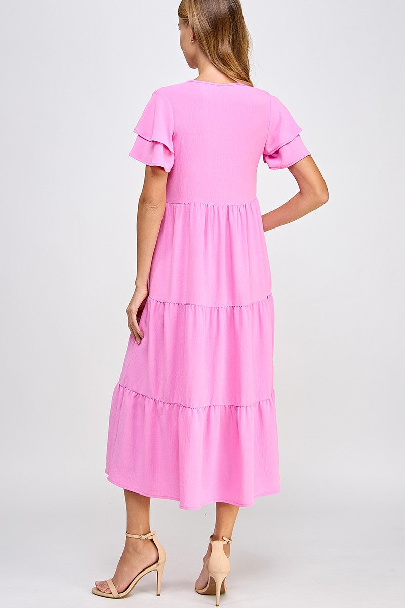 Solid tiered midi dress