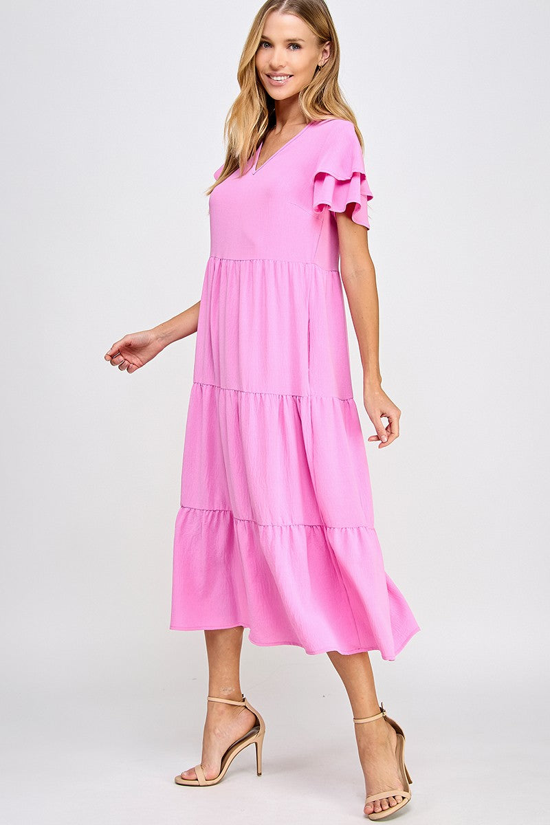 Solid tiered midi dress