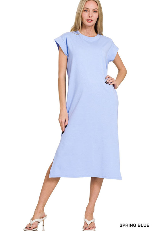 ROUND NECK SHORT SLEEVE MIDI DRESS