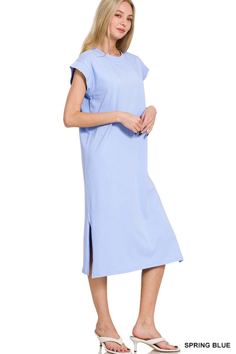 ROUND NECK SHORT SLEEVE MIDI DRESS
