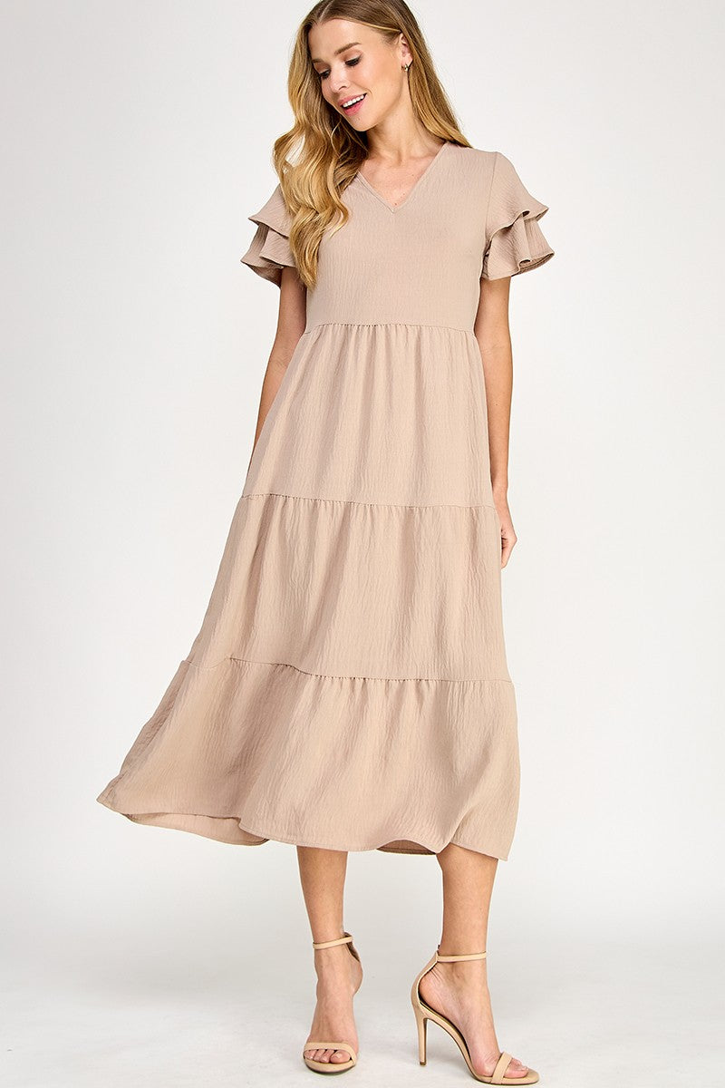 Solid tiered midi dress