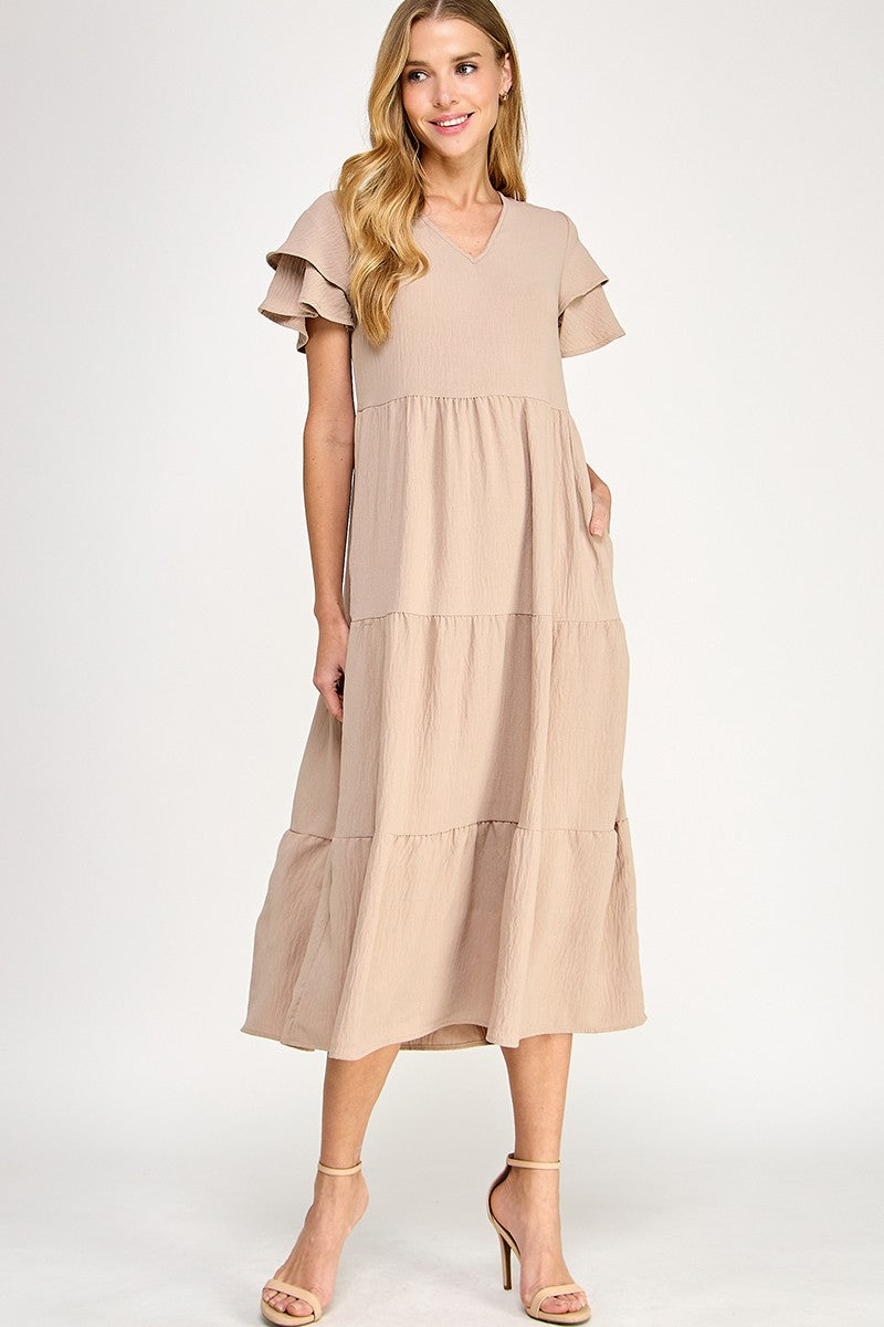 Solid tiered midi dress