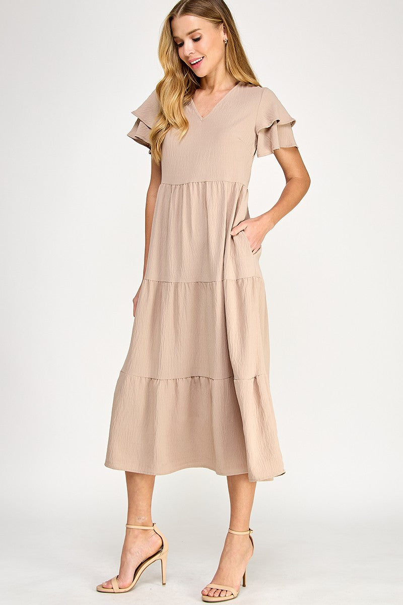 Solid tiered midi dress