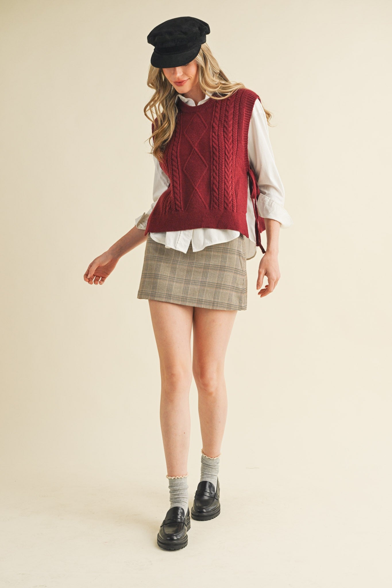 Cable Knit Side Tie Sweater Vest