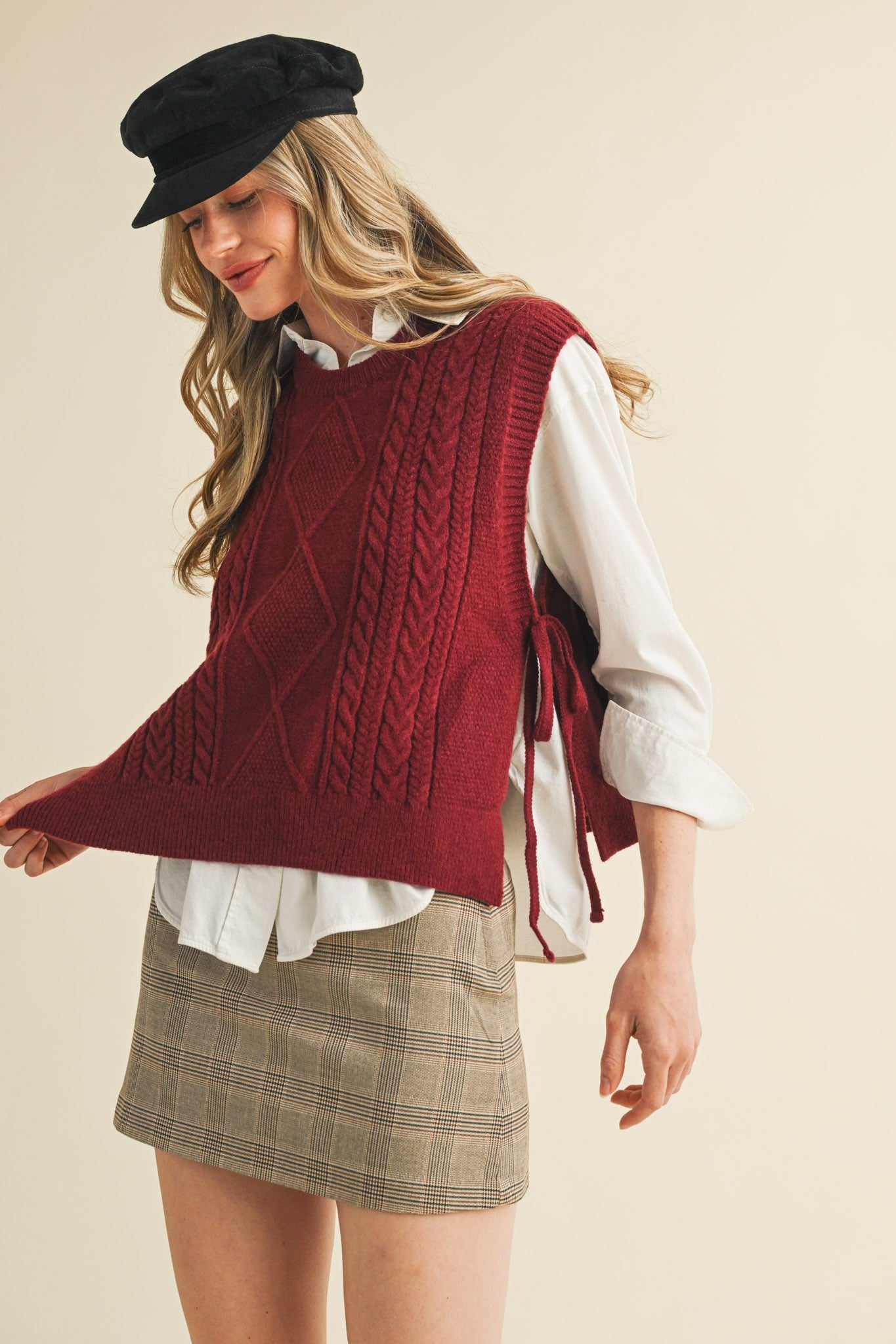 Cable Knit Side Tie Sweater Vest