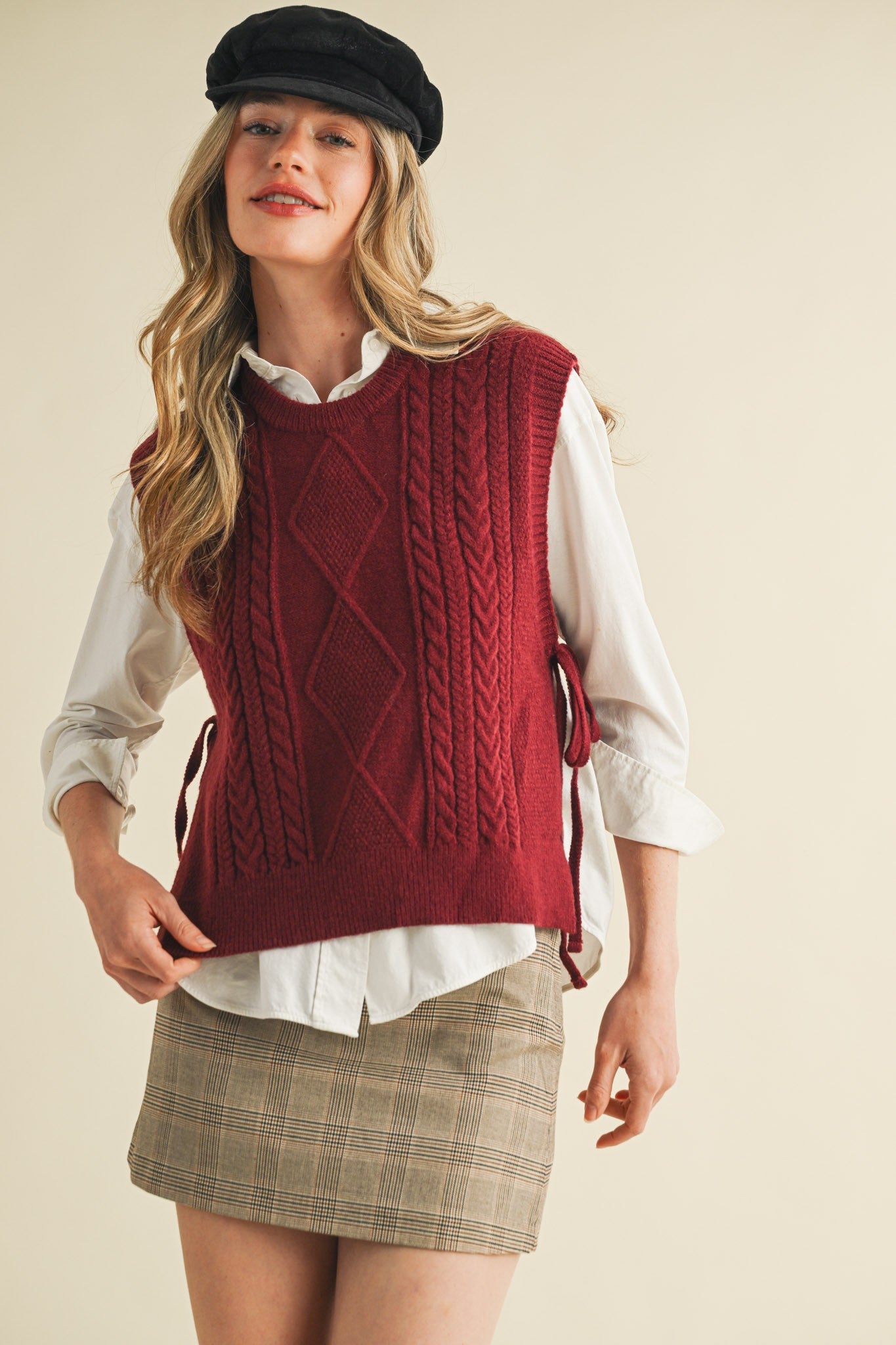 Cable Knit Side Tie Sweater Vest