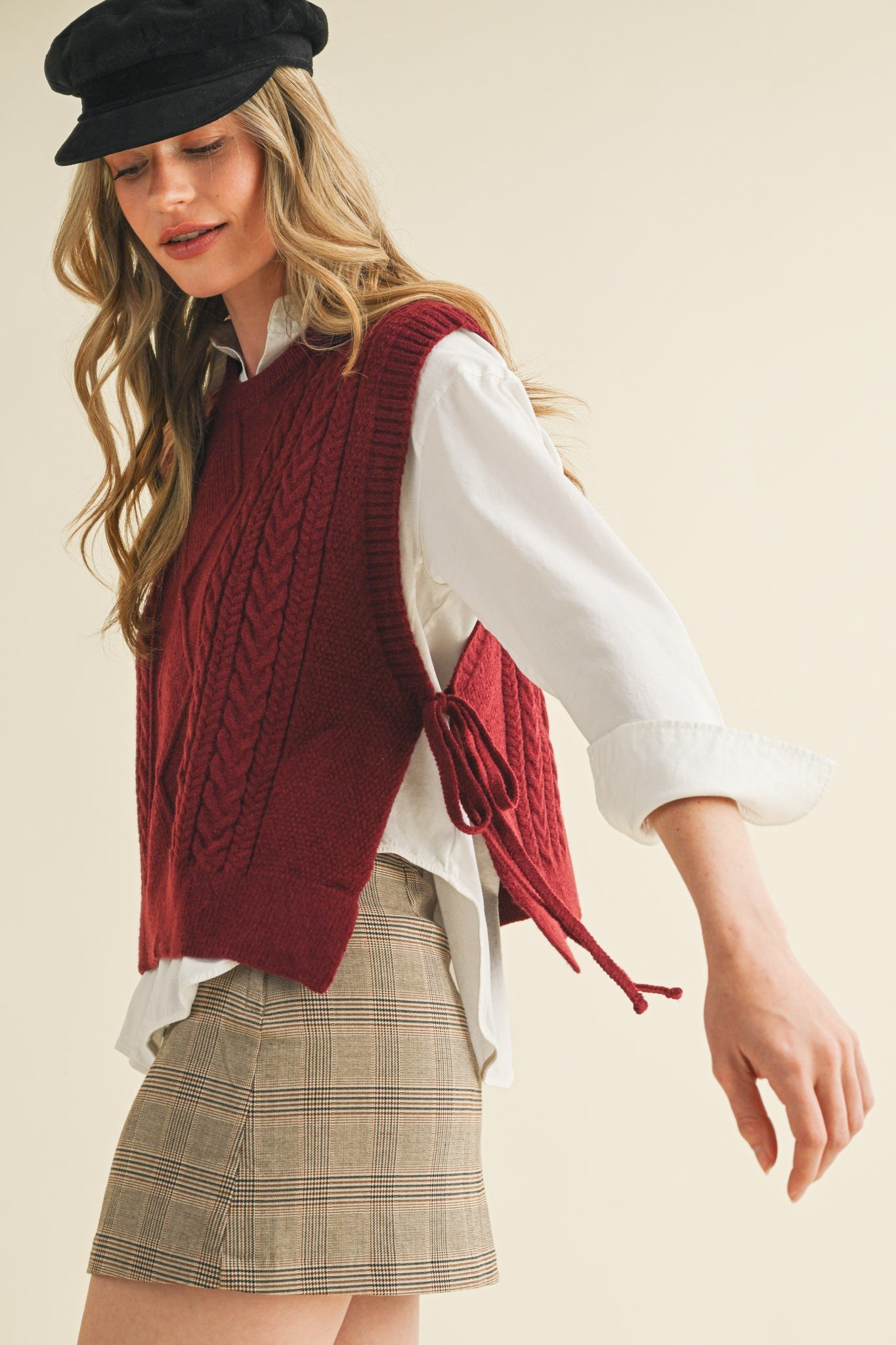 Cable Knit Side Tie Sweater Vest