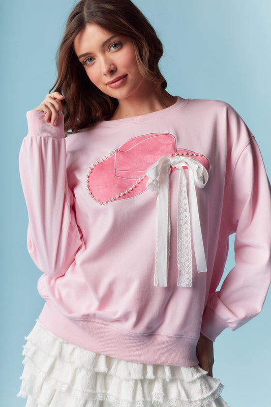 Pink Cowgirl Hat Applique Sweatshirt