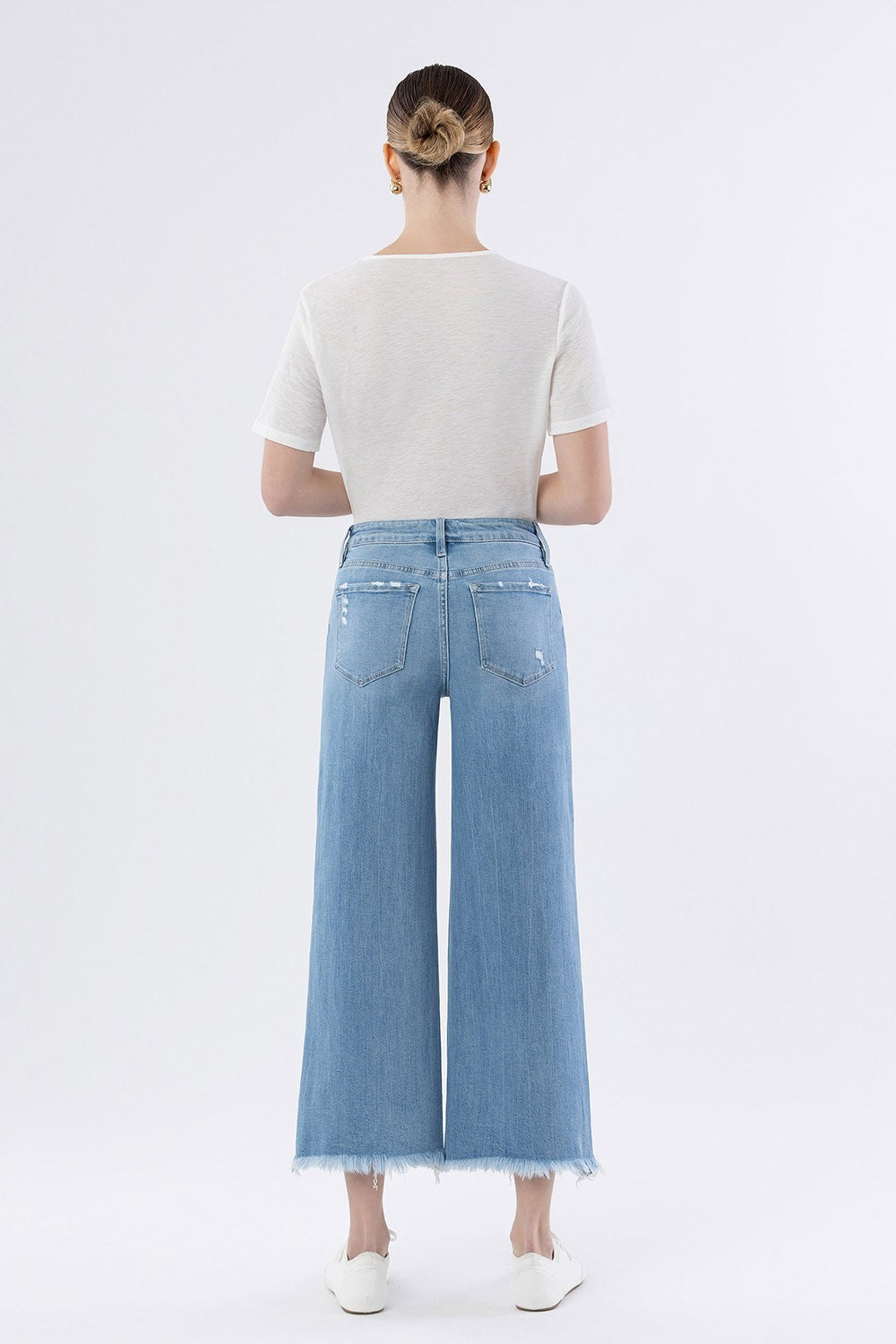 High Rise Distressed Crop Wide Jeans