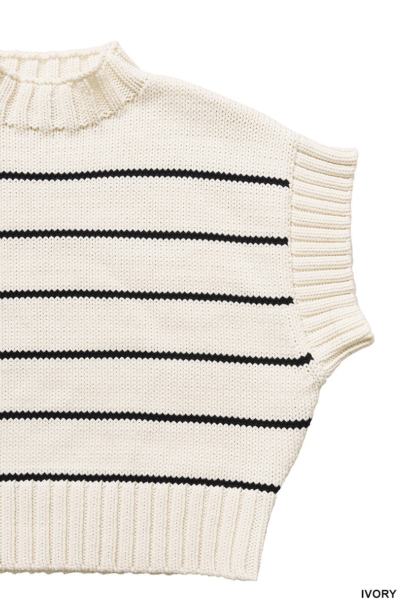 Striped Cropped Mock Neck Sweater
