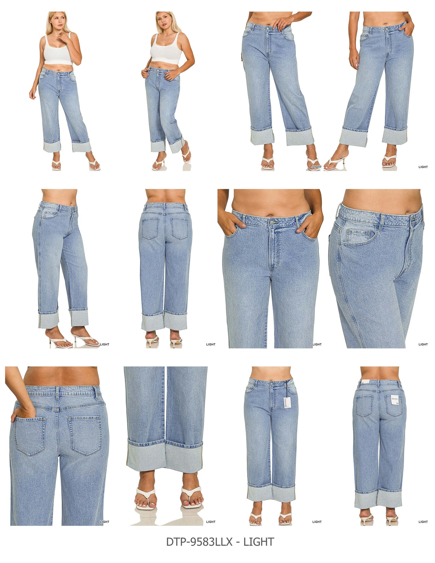 Plus High Rise Cuffed Wide Leg Denim Pants