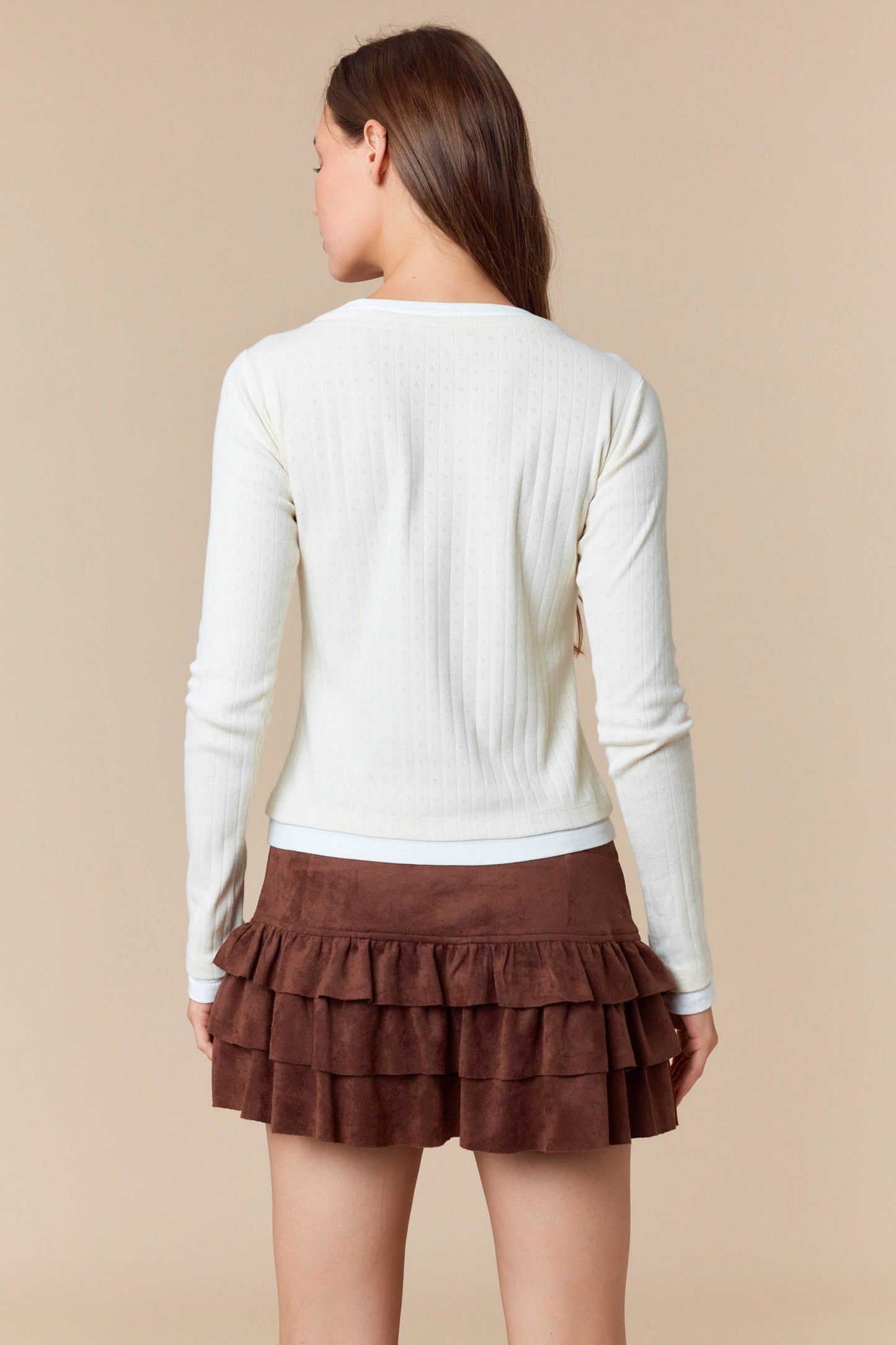 Semi Button & Layered Detail Pointelle Rib Top