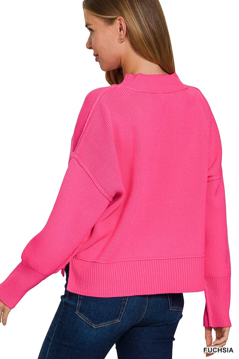 Wide Neck Band Drop Shoulder Sweater