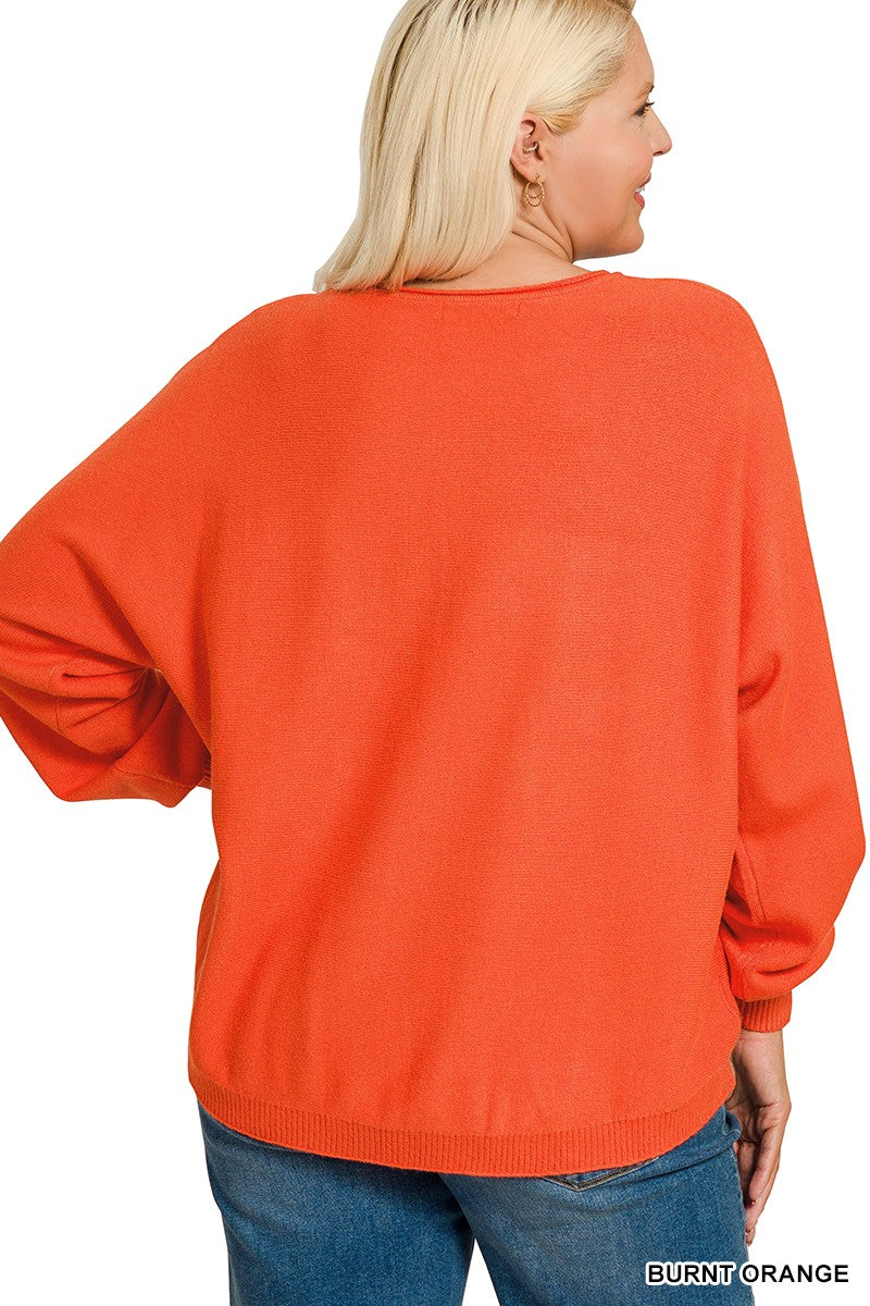 Plus Viscose Front Seam Round-neck Sweater