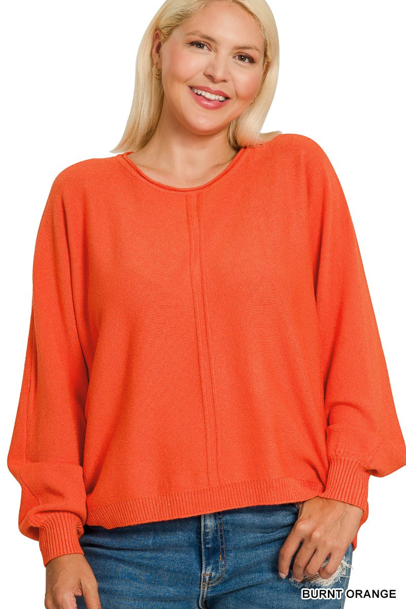 Plus Viscose Front Seam Round-neck Sweater