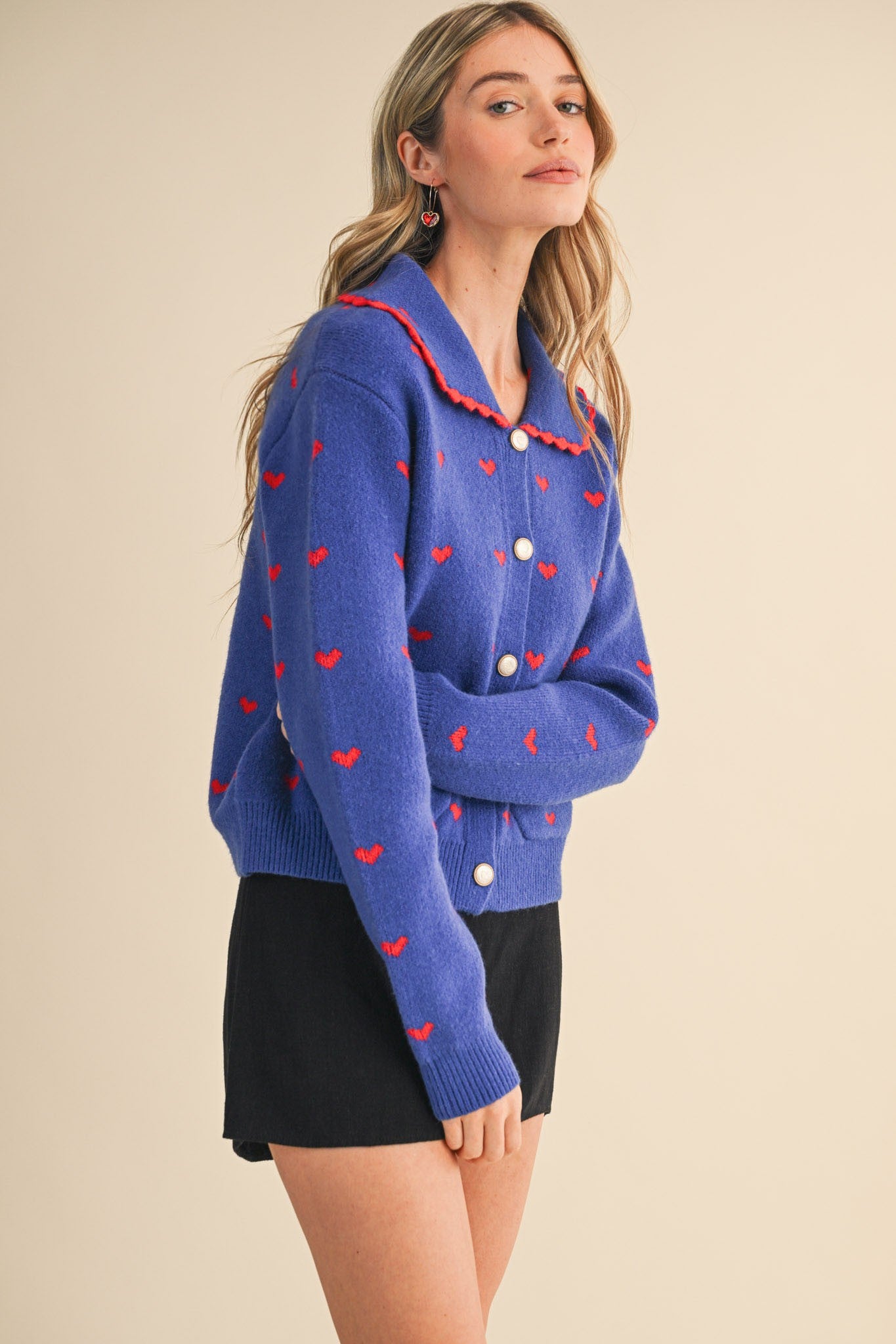 Doll Collar Heart Sweater Cardigan