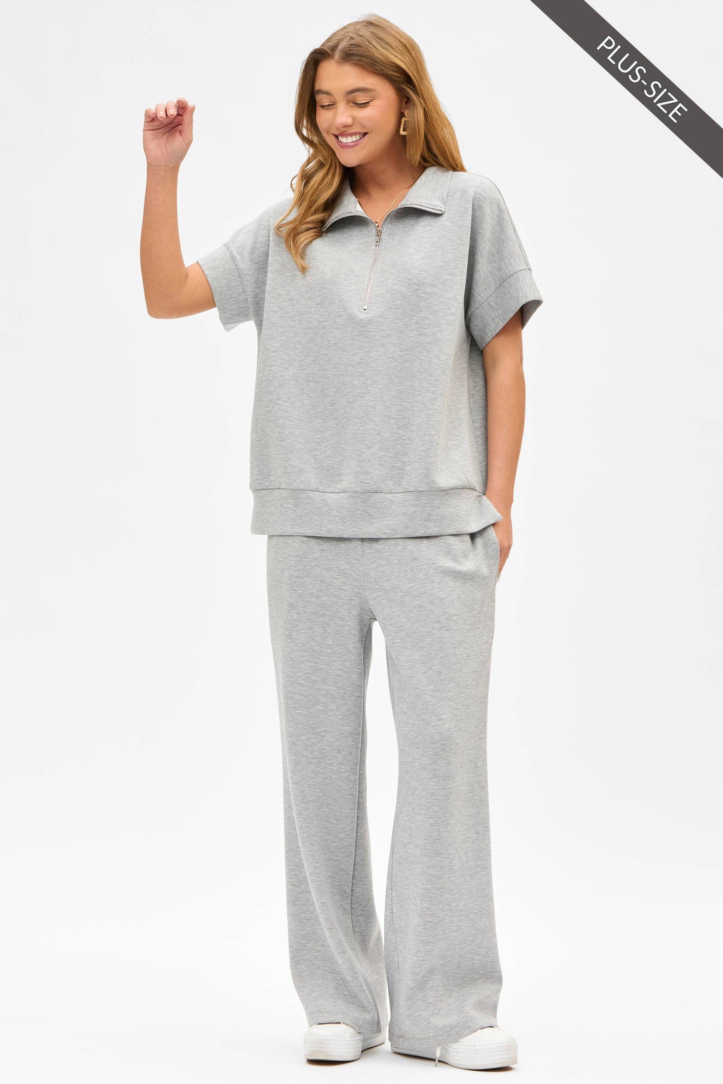 PLUS SIZE Quarter Zip + Pants Modal Set