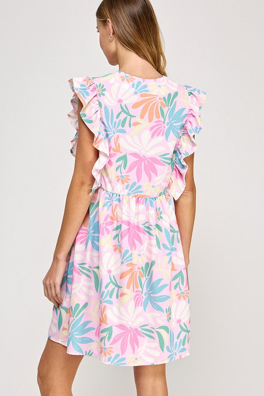 V-neck Ruffle Baby Doll Dress