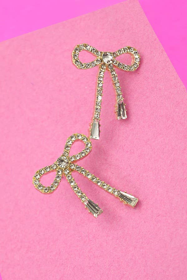 RHINESTONE BOW DROP EARRING |