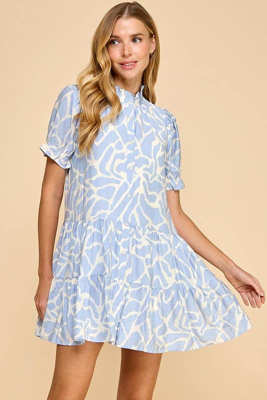 Abstract Animal Print Puff Sleeves Dress