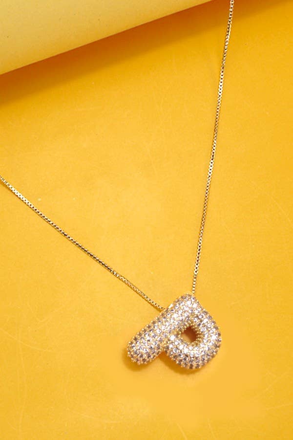 INITIAL PAVE RHINESTONE BUBBLE BALLOON NECKLACE