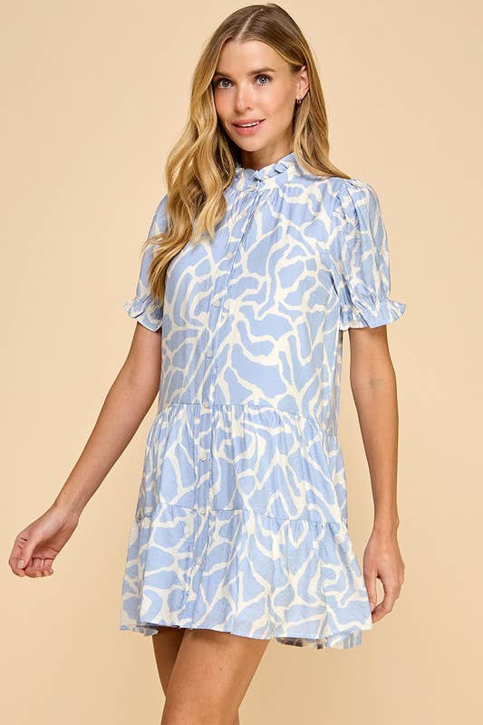 Abstract Animal Print Puff Sleeves Dress