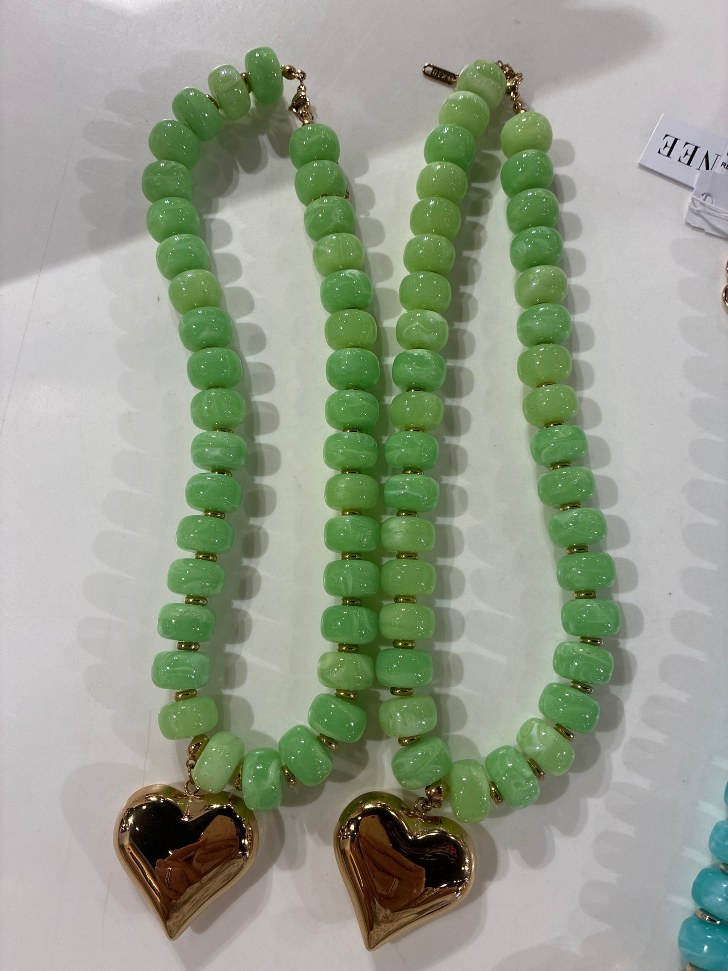 Marble Risen Beaded Heart Pendant Necklace