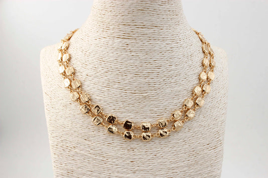 Gold Multi Chain Squared Bead 16"-18" Necklace