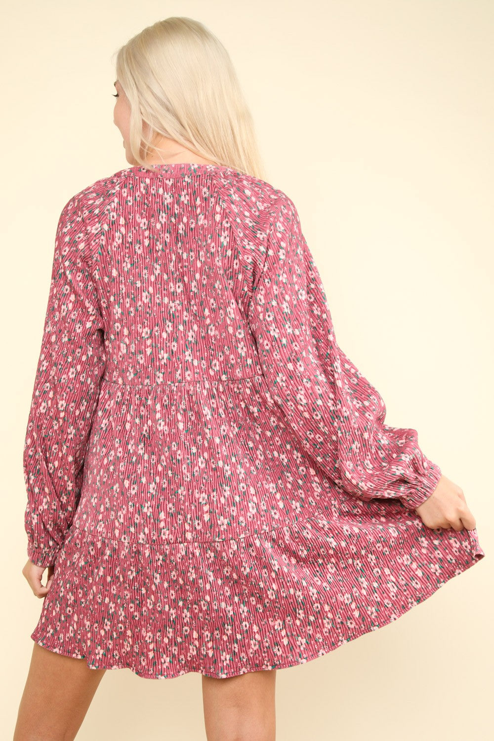 Flower Printed Velvet Babydoll Mini Dress