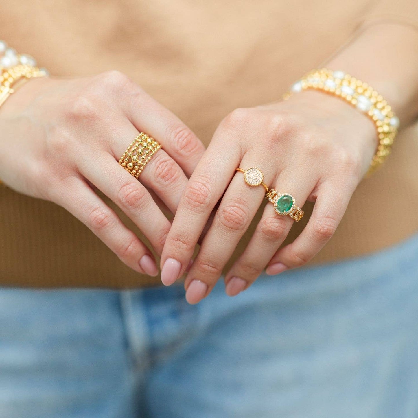 Splendid Iris - Pave Circle Delicate Adjustable Ring