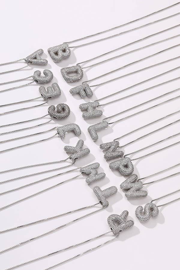 INITIAL PAVE RHINESTONE BUBBLE BALLOON NECKLACE