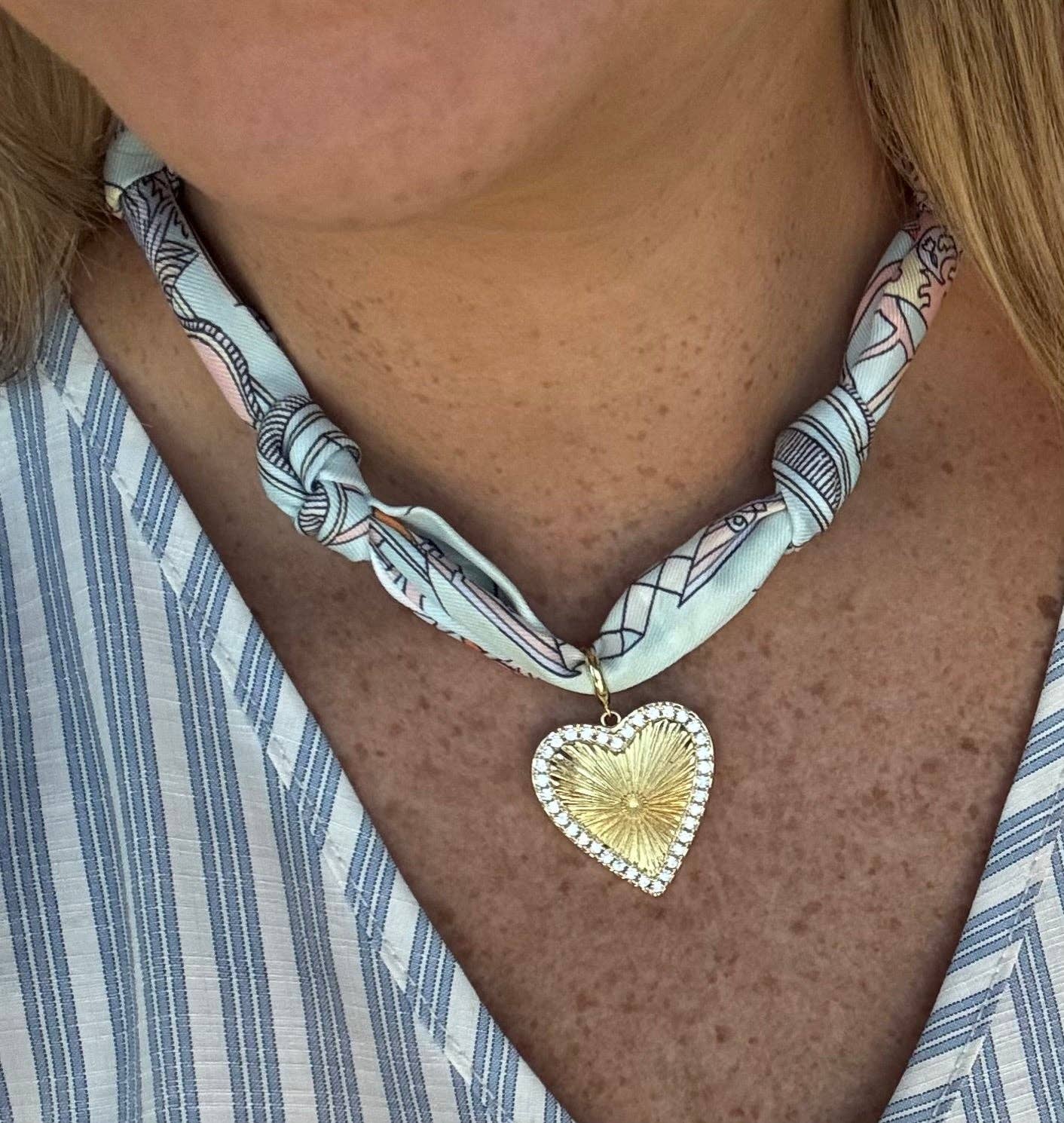 What's Hot - Mint and Cream Knotted Scarf Necklace with Detailed Heart Charm, Most Popular!!
