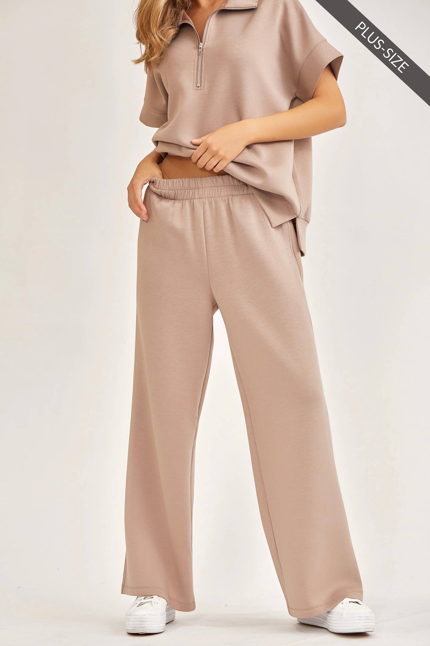 PLUS SIZE Quarter Zip + Pants Modal Set