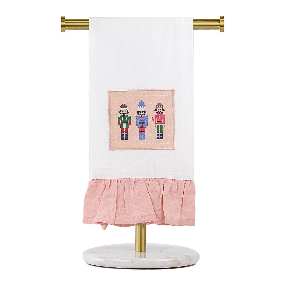 Nutcracker March Ruffle Hand Towel White/Light Pink/Multi 20x28